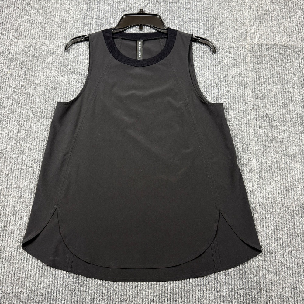 Athleta Womens Black Sleeveless Ribbed Neck Active Tank Top Curved Hem Size S